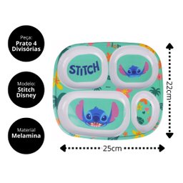 Jogo Refeição Infantil Melamina Stitch Disney 4 Peças Incluso Copo 3d - Tuut - 5