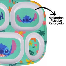 Jogo Refeição Infantil Melamina Stitch Disney 4 Peças Incluso Copo 3d - Tuut - 2