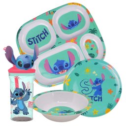 Jogo Refeição Infantil Melamina Stitch Disney 4 Peças Incluso Copo 3d - Tuut - 1