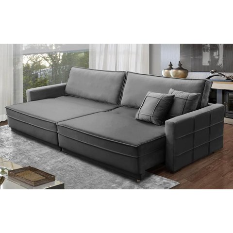 Sofá sem Caixa Retrátil Reclinável 2,10m Cancún Veludo Cinza Mirra Decor