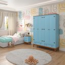Ver imagem 2 de Guarda-roupa Juvenil 4 Portas e 2 Gavetas - Madeira Maciça e Mdf - Azul