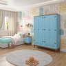 Guarda-roupa Juvenil 4 Portas e 2 Gavetas - Madeira Maciça e Mdf - Azul - 2