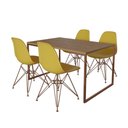 Ver imagem 6 de Mesa Industrial Base Ferro Cobre Tampo 137X90 Amêndoa 4 Cadeiras Ferro Cobre Assento Amarelo Marrom