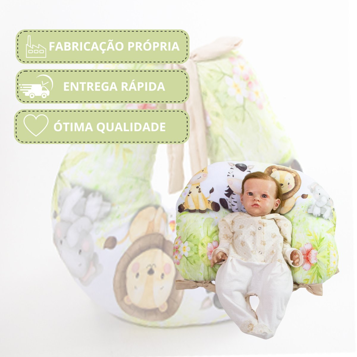 Almofada Amamentação Estampada Bebê Menino com Enchimento e Zíper - Amiguinhos da Floresta - 5