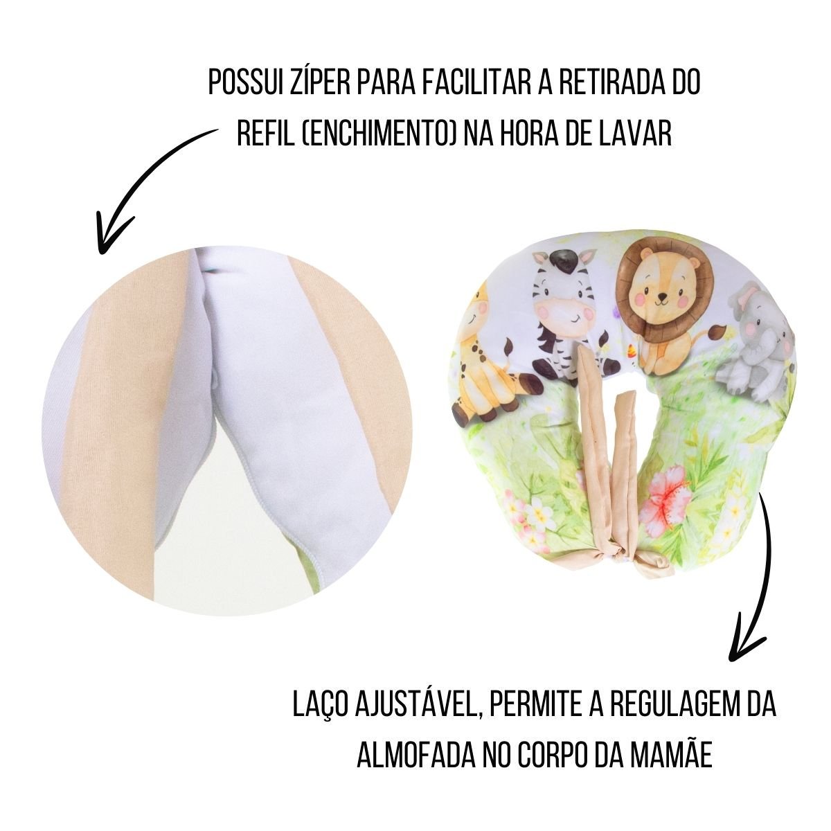 Almofada Amamentação Estampada Bebê Menino com Enchimento e Zíper - Amiguinhos da Floresta - 7