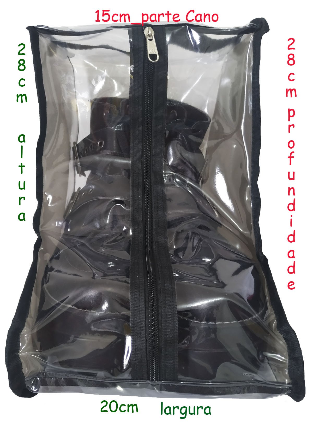 Organizador e protetor de botas transparente viés preto cano curto 28x20x28cm Kostura Lopes - 6
