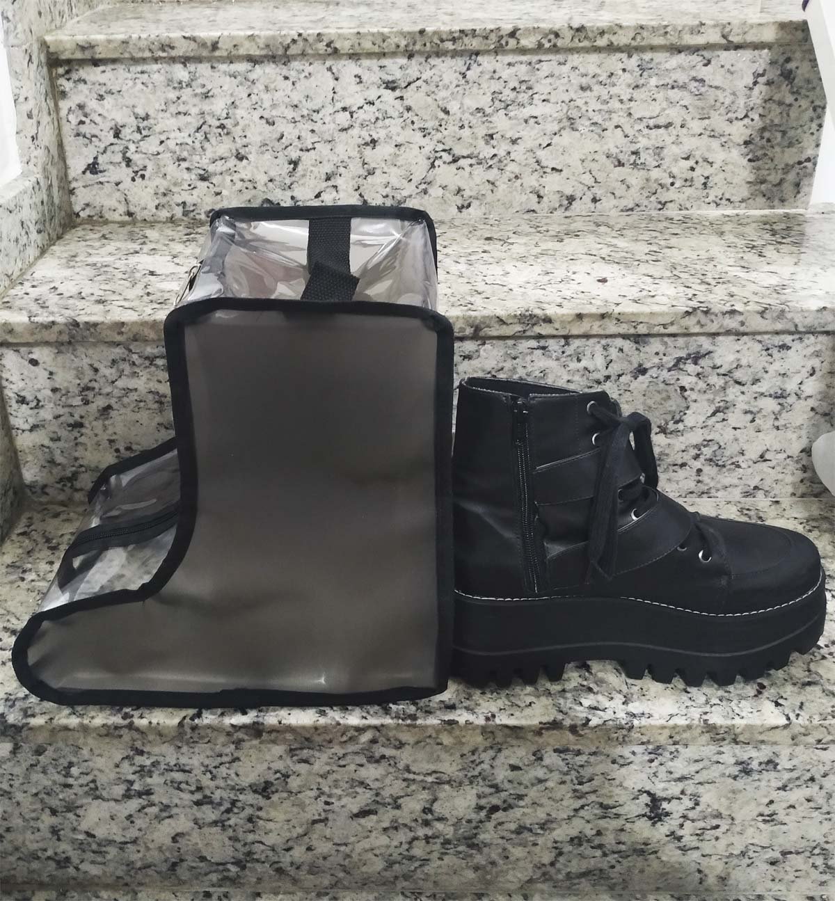 Organizador e protetor de botas transparente viés preto cano curto 28x20x28cm Kostura Lopes - 2