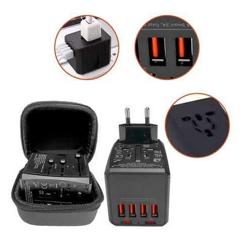 Adaptador Universal de Viagem 36w 4 Usb e 2 Usb-c Portátil
