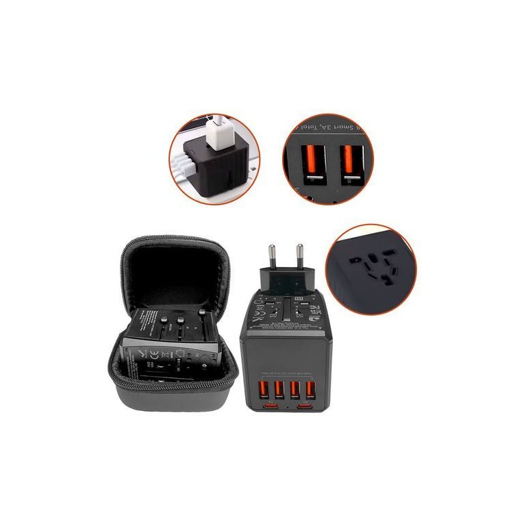 Adaptador Universal de Viagem 36w 4 Usb e 2 Usb-c Portátil Adaptador Universal de Viagem 36w 4 Usb e 2 Usb-c Portátil