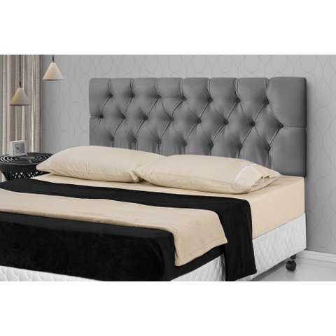 Cabeceira Para Cama Casal Capitonê 1,40 Estofada Suede Cinza - Rede Móveis