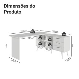 Escrivaninha Penteadeira de Canto 3 Gavetas Branco Madesa - 3