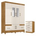 Ver imagem 1 de Guarda Roupa Casal Ms912 com Espelho e Cômoda Ms913 Freijó Off White – Moval