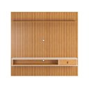 Ver imagem 2 de Painel Ripado para TV até 75 Polegadas MDF 230CMX250CM Prateleira Nicho e Gaveta Off White e Nature