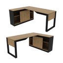 Ver imagem 4 de Mesa para Escritório em L Armário Lateral Porta de Correr 2 Nichos MDP 160cm Amêndoa com Preto
