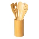Ver imagem 1 de Kit Utensílio Cozinha Espátula e Colher de Bambu com Suporte