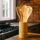 Ver imagem 2 de Kit Utensílio Cozinha Espátula e Colher de Bambu com Suporte