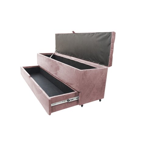 Recamier Puff Baú Sapateira com Gaveta 1,38cm para Cama Box Padrão - Rose Claro