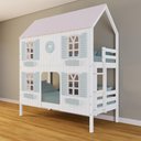 Ver imagem 1 de Beliche Casinha Bela com Coração 4 Janelas Venezianas - Madeira Maciça Branco/rosa/verde Housin
