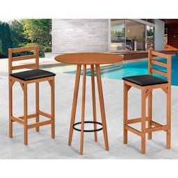 Conjunto Mesa Banquetas Alta Magic Luxo Puff Madeira Maciça Bistro Sala e Cozinha Hall Cor Nature - 2