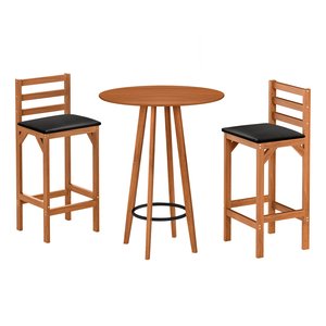 Conjunto Mesa Banquetas Alta Magic Luxo Puff Madeira Maciça Bistro Sala e Cozinha Hall Cor Nature
