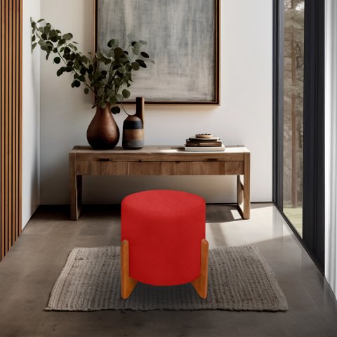 Banqueta Puff Thor Luxo Madeira Maciça:vermelho