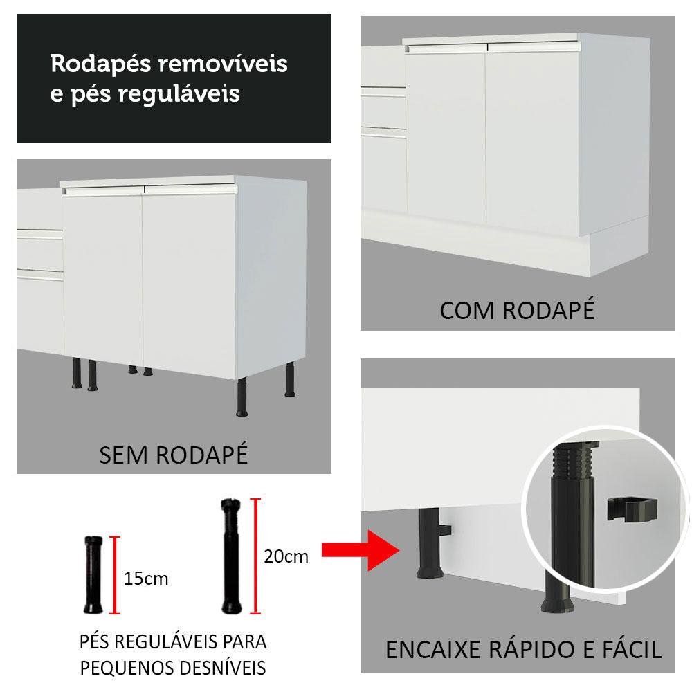 Balcão Gabinete de Pia Armário de Cozinha 120 x 60 cm 1 Porta 2 Gavetas Branco (Sem Tampo) Glamy Madesa - 9