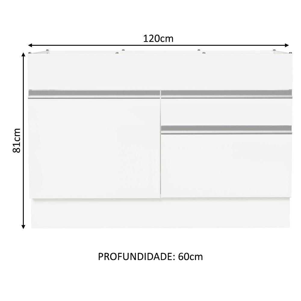 Balcão Gabinete de Pia Armário de Cozinha 120 x 60 cm 1 Porta 2 Gavetas Branco (Sem Tampo) Glamy Madesa - 3