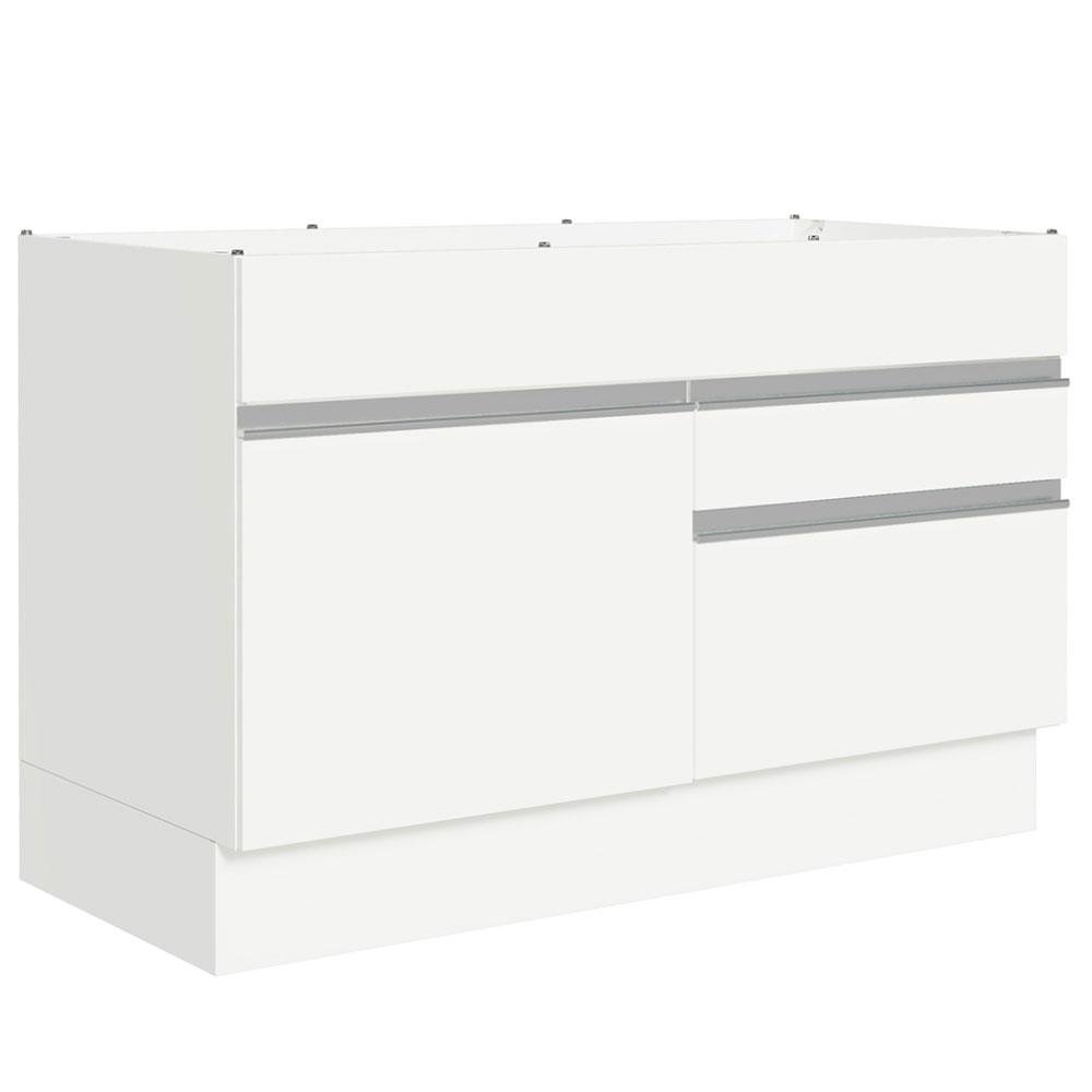 Balcão Gabinete de Pia Armário de Cozinha 120 x 60 cm 1 Porta 2 Gavetas Branco (Sem Tampo) Glamy Madesa - 2