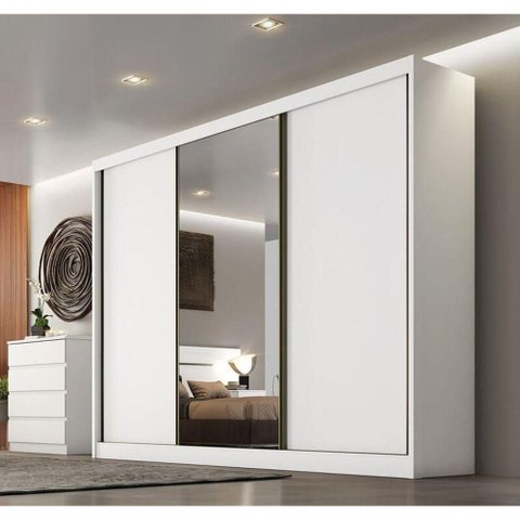 Guarda Roupa Casal com Espelho 3 Portas 6 Gavetas - Sollo-branco - Móveis Novo Horizonte