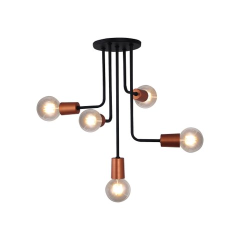 LUSTRE PENDENTE VOGUE 5 LAMP E27 PRETO/COBRE - 3211 PT/CB