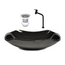 Ver imagem 1 de CUBA DE VIDRO ABAULADA 45CM PRETO + VALVULA + TORNEIRA PRETA