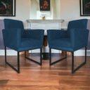 Ver imagem 2 de Kit 02 Poltronas Klara Base Ferro Preto Suede - Estopar Kit Klara Base Preta Suede Azul Royal