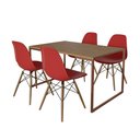 Ver imagem 2 de Mesa Industrial Base Ferro Cobre 137x90 Tampo Amêndoa 4 Cadeiras Eiffel Madeira Assento Vermelho
