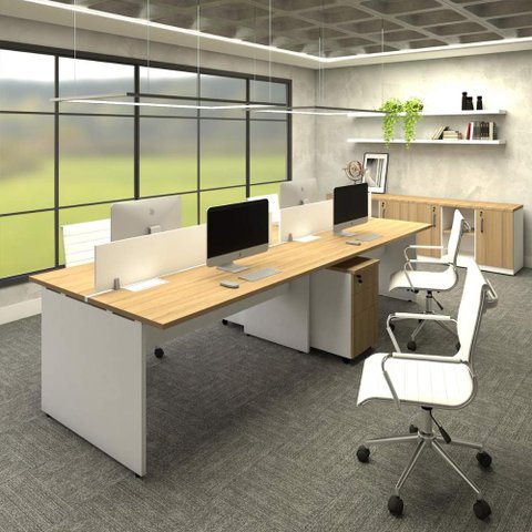 Plataforma 3,00m C/ 2 Gav. e 2 Divisória 4 Pessoas Mac Br F5 Cor:macadâmia com Branco