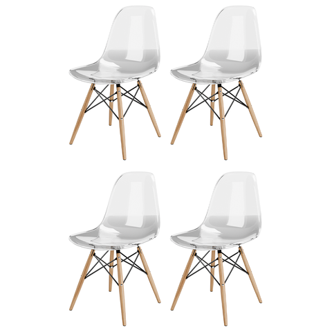 Kit com 4 Cadeiras Eames Pés de Madeira Transparente
