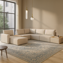 Ver imagem 1 de Sofá de Canto 5 Lugares com Chaise Modular Moderno Premium Veludo Bege Claro Agatha