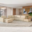Ver imagem 3 de Sofá de Canto 5 Lugares com Chaise Modular Moderno Premium Veludo Bege Claro Agatha
