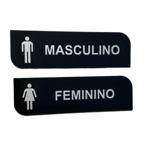 Kit 2 Placas Wc Acrílico Preto com Prata Masculino Feminino Banheiro