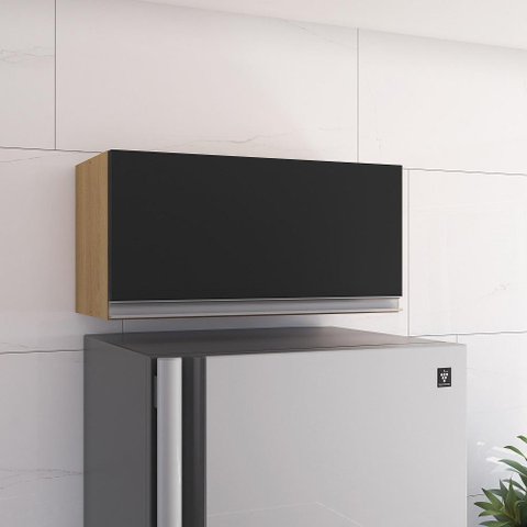 Armário Basculante de Geladeira 60cm Amêndoa Preto -  AJL