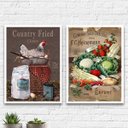 Ver imagem 1 de Kit 2 Quadros Para Cozinha Country 33x24cm - com vidro:Madeira branca