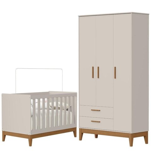 Guarda Roupa Infantil Flip 3 Portas com Berço Americano Flip Areia Acetinado - Reller