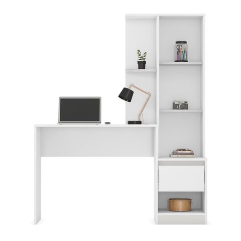 Mesa Escrivaninha Home Office com Armario Quarto Sala Escritorio Estante Livros Morada Cor Branco
