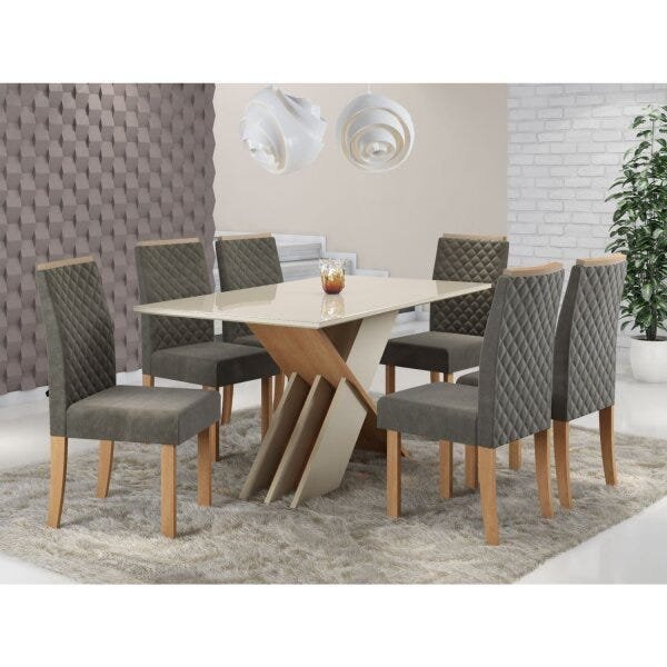 Conjunto Mesa Sarah Vidro com 6 Cadeiras Elegance  - 1