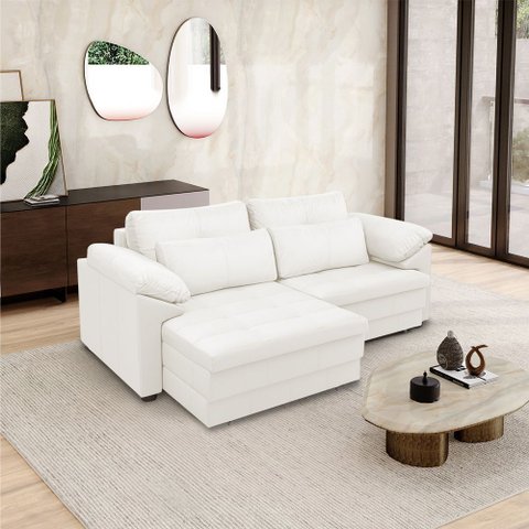 Sofá Retrátil Manual Sala de Estar Nolan Bipartido 250cm Conforto Premium em Couro Branco G58 - Gran