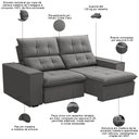 Ver imagem 3 de Sofá Retrátil Reclinável para Sala 3 Lugares 210cm Vincent F04 Veludo Cinza Claro - Lyam Decor