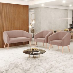 Namoradeira e 2 Poltronas Pé Palito Natural Stella Bouclê Rosê D03 - D'Rossi - 8
