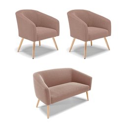Namoradeira e 2 Poltronas Pé Palito Natural Stella Bouclê Rosê D03 - D'Rossi - 1