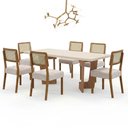 Ver imagem 2 de Mesa de Jantar Liz 180x90cm Vidro 40mm Cinamomo Off White com Kit 6 Cadeiras Veludo Palha - Valdemó