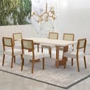 Ver imagem 1 de Mesa de Jantar Liz 180x90cm Vidro 40mm Cinamomo Off White com Kit 6 Cadeiras Veludo Palha - Valdemó