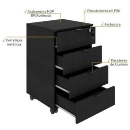 Kit 2 Gaveteiros Volantes 4 Gavetas KUGV44 Kuadra Yescasa Preto/Ônix - 7 Kit 2 Gaveteiros Volantes 4 Gavetas KUGV44 Kuadra Yescasa Preto/Ônix - 7